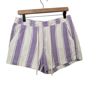 American Eagle Outfitters Purple and Cream Striped Women's Shorts Size Medium